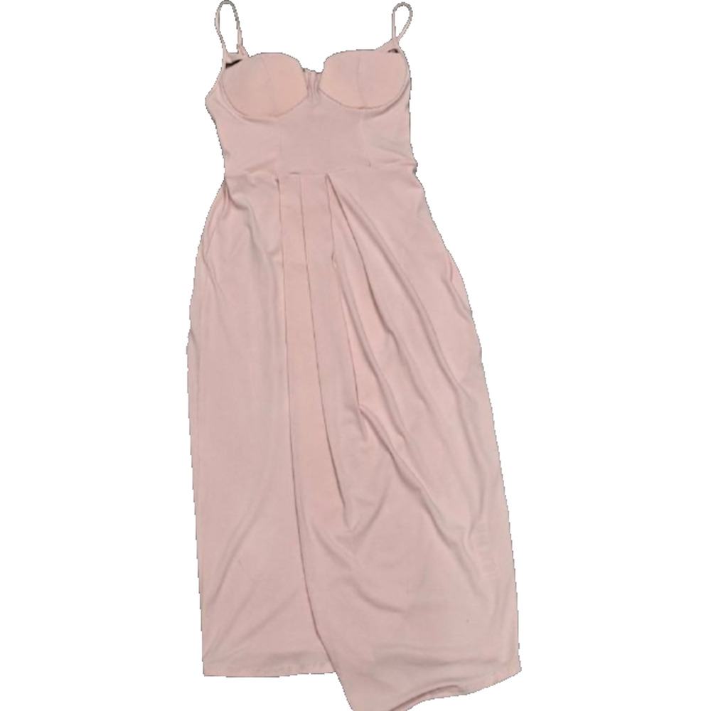 ASOS DESIGN drape corset Y2K babydoll midi dress in pale pink Sz 4 A005702